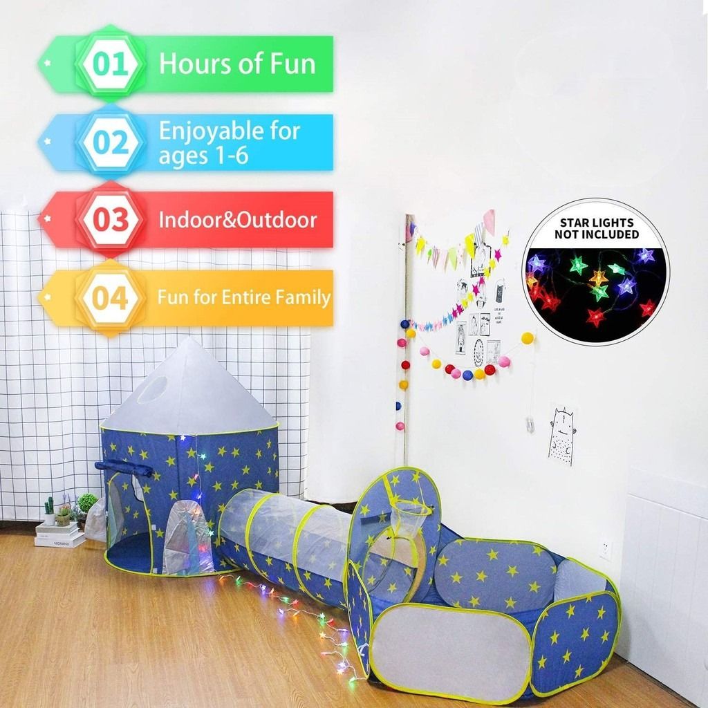 3 in 1 Rocket Play Tent Tunnel Playhouse kids tent 16years old