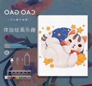 【貓咪星星】DIY數字油畫 小尺寸不費工 填充數字油畫 小小畫家就是你 日系Q版漫畫可愛風 兔子 喵喵 貓咪 兔兔