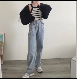 極光女孩 可扣式牛仔寬褲 #春天色系