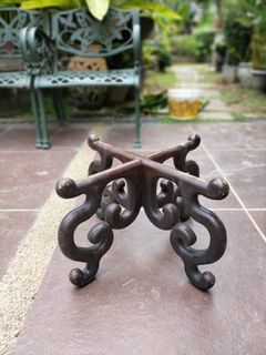 Antique Black Iron Wood Vase Stand