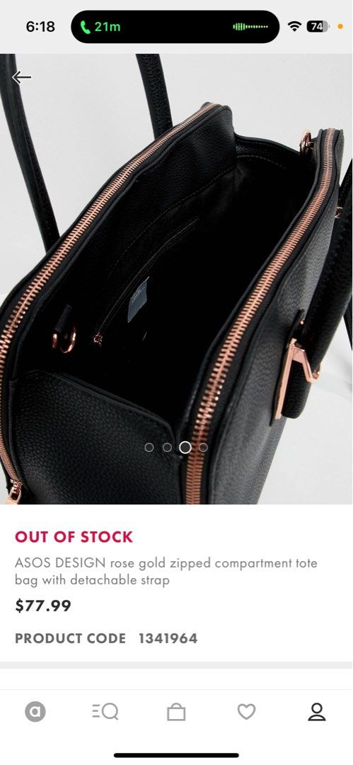 Asos design rose gold zipped compartment tote bag with detachable strap store