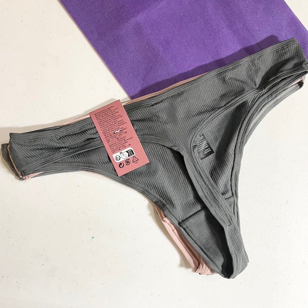 AUTHENTIC H&M hnm hm h and m thong 3 pack mid rise panty cotton set pink  blue gray, Women's Fashion, Undergarments & Loungewear on Carousell