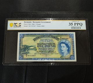 🇧🇲 1966 Bermuda/Bermuda Government £1 QE II Banknote... PCGS 35PPQ Choice Very Fine