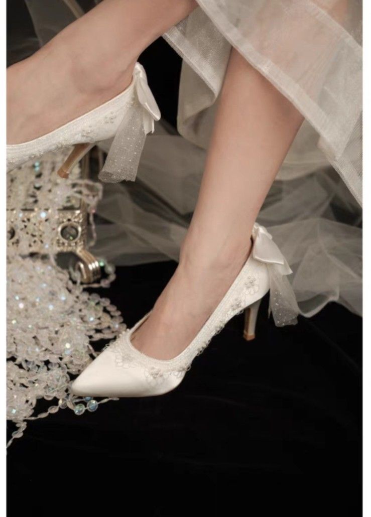 White discount beaded heels