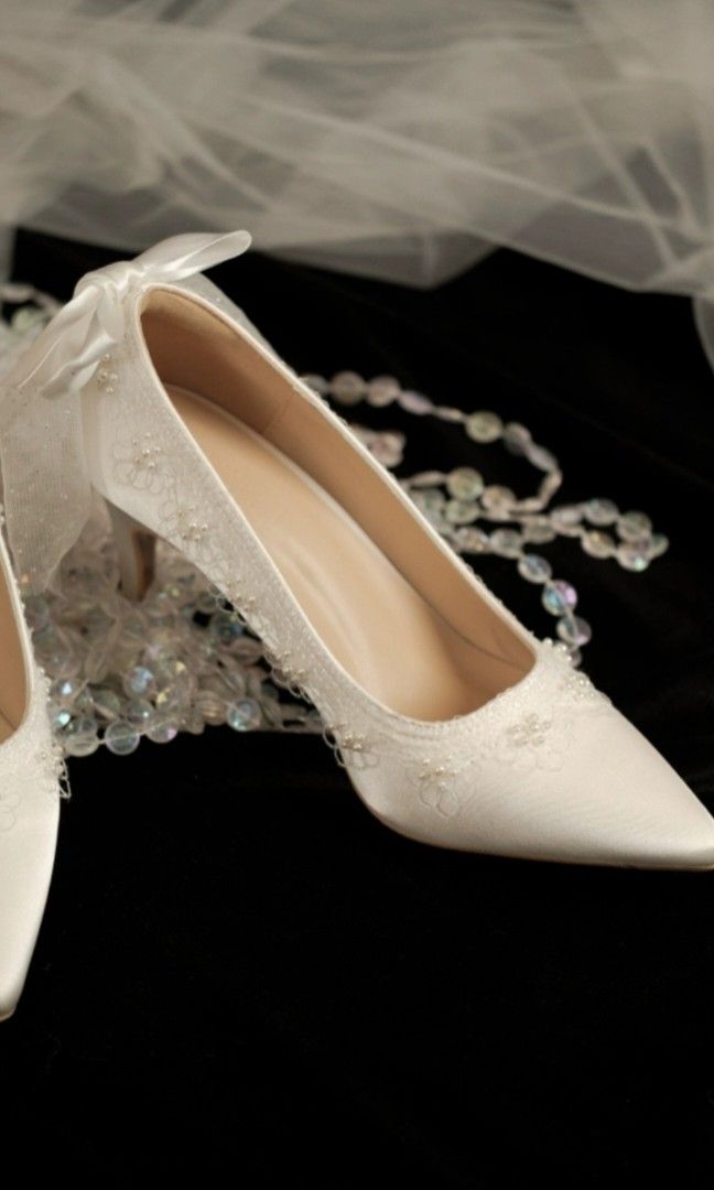 White beaded hotsell heels