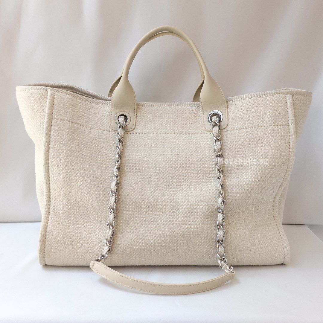 Chanel Deauville Tote Large Light Beige in Canvas with Silver-tone - US