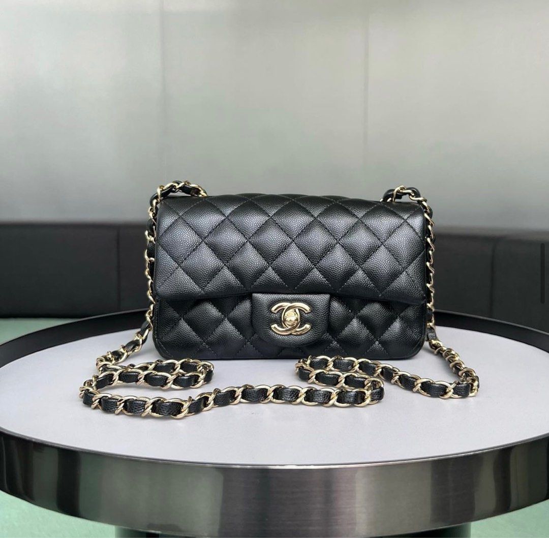 Chanel Mini Rectangular Flap Caviar Black/ Lghw, Luxury, Bags