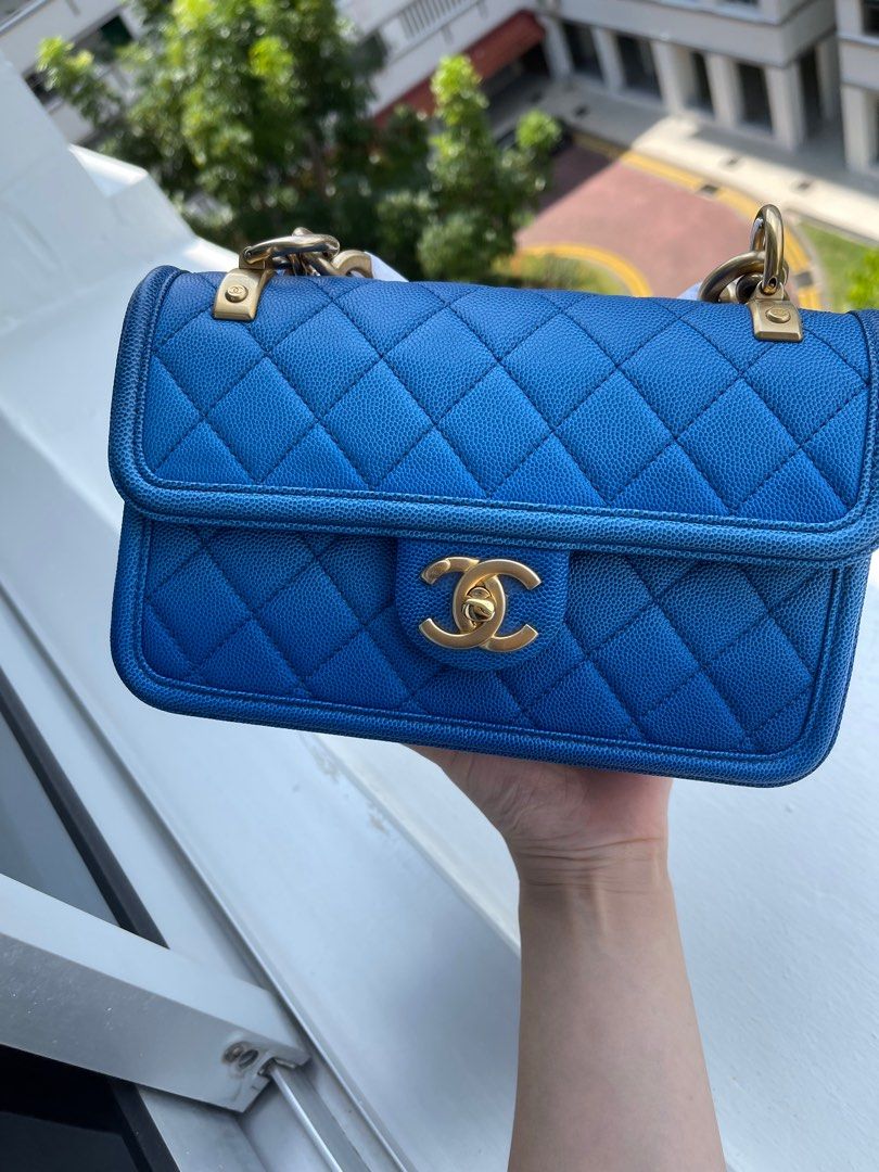 Chanel Sunset by the Sea Blue Caviar Leather Mini, Like New in Dustbag