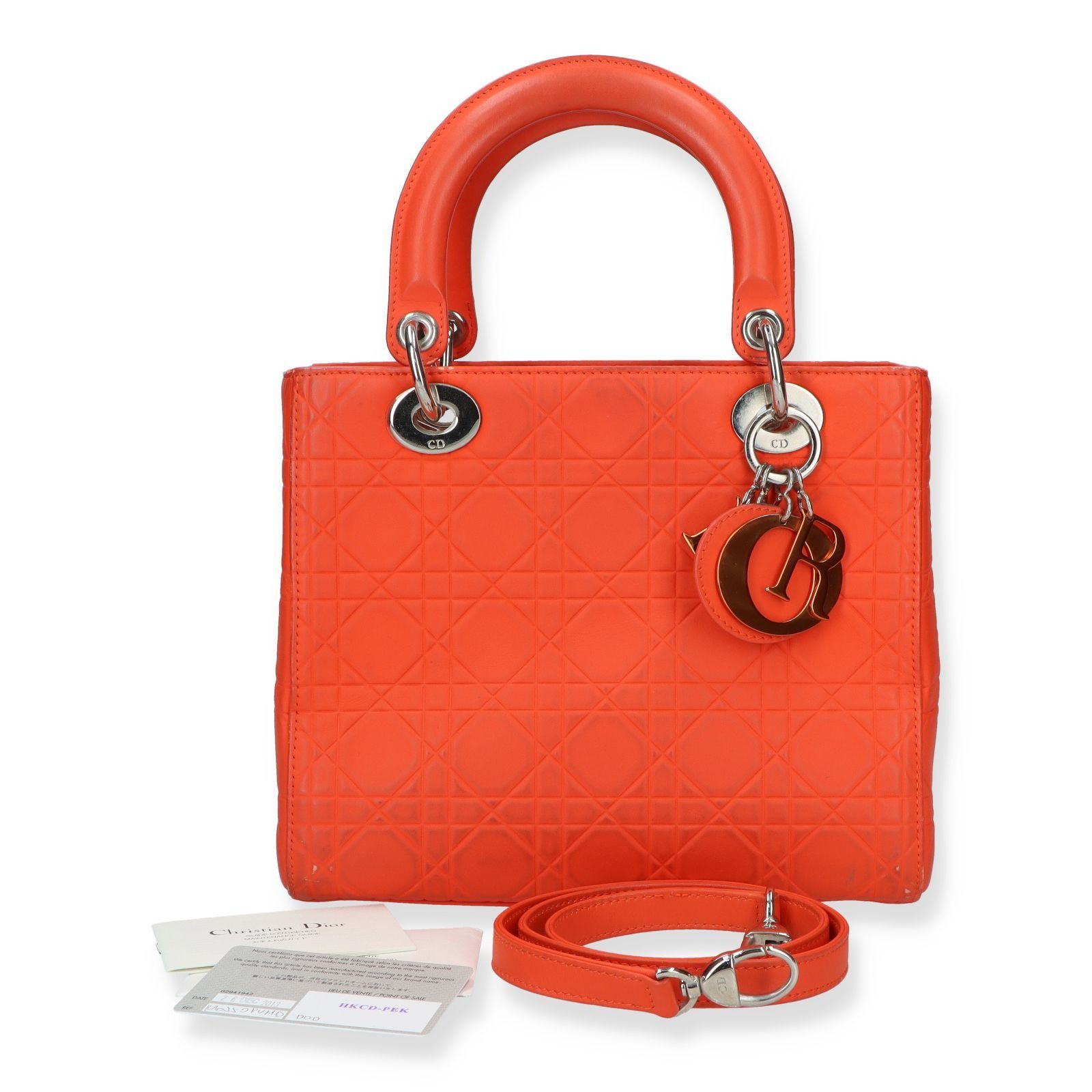 CHRISTIAN DIOR LADY DIOR ORANGE LEATHER MEDIUM 2WAY SHOULDER BAG 237008093 WE