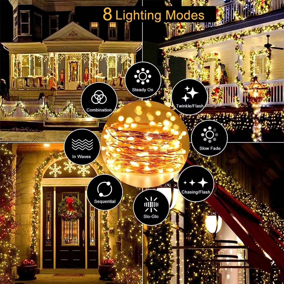 Christmas Fairy Lights Suplong 33ft 100LED Copper Wire String Lights  Modes LED String Lights USB Powered with Remote Control for Wedding Party  Home Christmas Decoration (Warm White), Furniture  Home