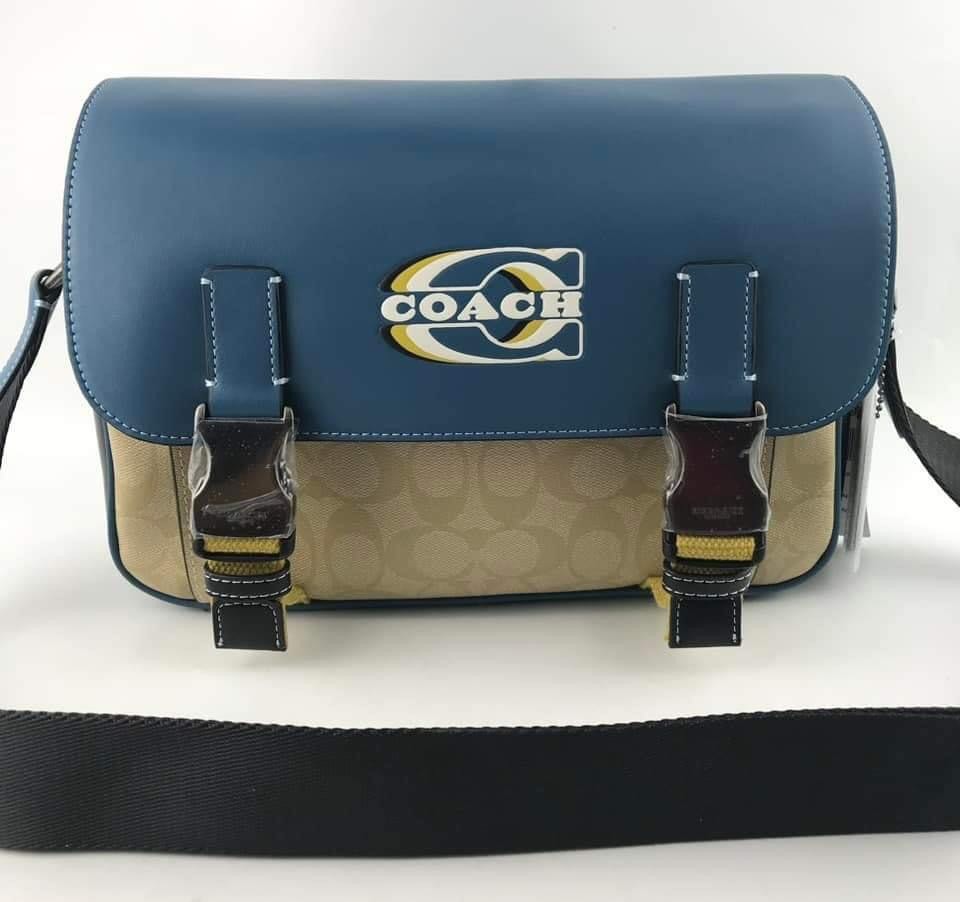 Coach Track Messenger Blue and White Monogram, Men's Fashion, Bags