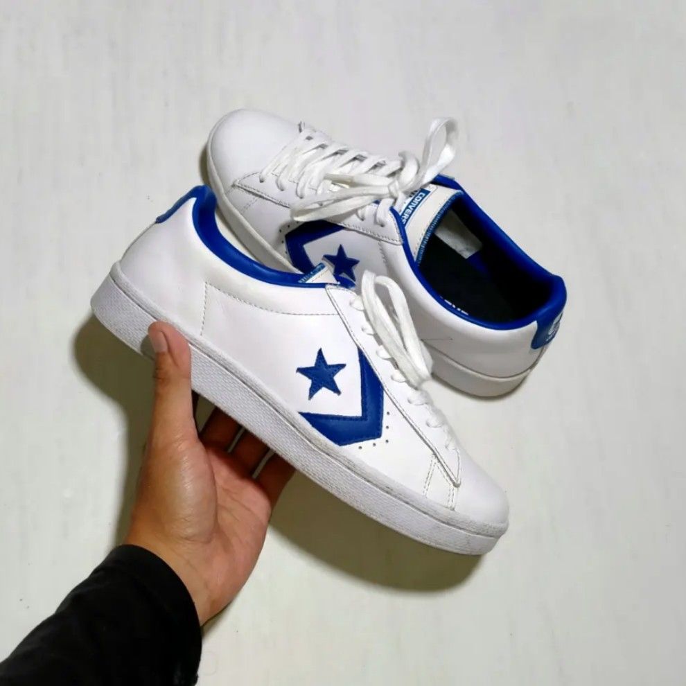 Converse pro leather white blue online