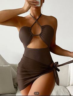 Criss cross halter one piece with skirt
