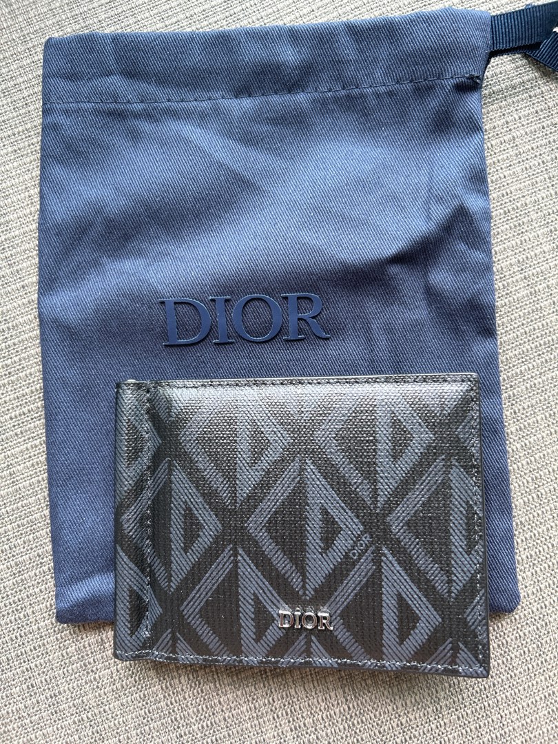 Wallet with Bill Clip Beige and Black Dior Oblique Jacquard