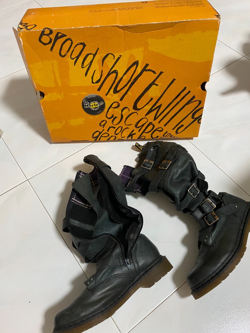 Dr Martens Phina Buckle Strap Tall Leather Combat Boots Walking