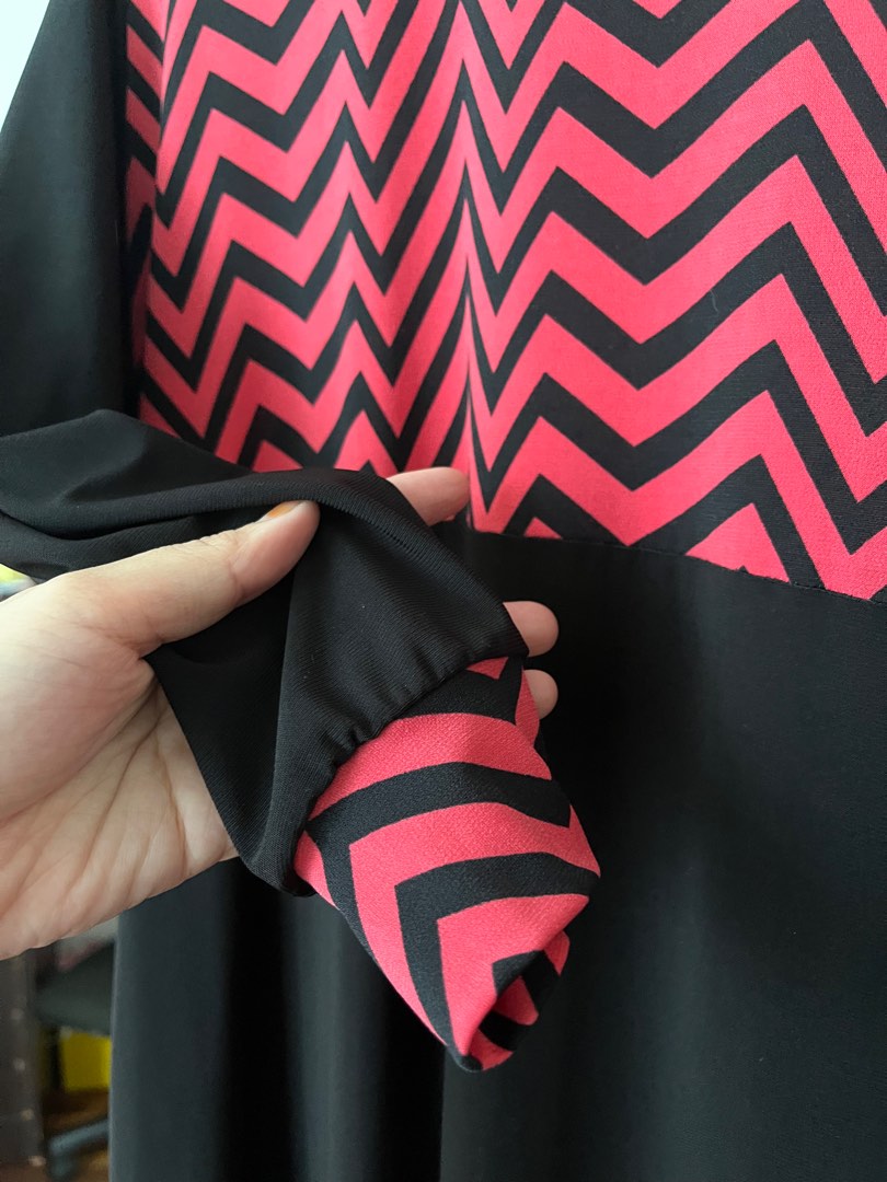 Dress Jubah Hitam Pink Remaja Stretchable