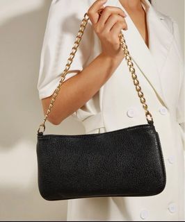Embossed Black Baguette Bag