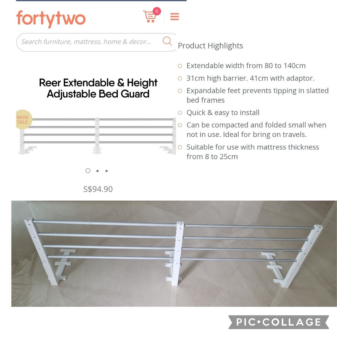 Extendable & Height Adjustable Bed Guard, Babies & Kids, Baby Nursery