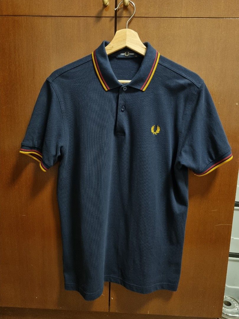 Fred Perry Twin Tipped Polo Shirt Navy Red Amber Men s Fashion