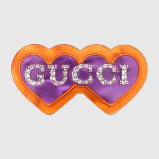 義大利奢侈時裝品牌Gucci水鑽鑲嵌字母雙愛心造型時尚百搭髮夾 代購非預購