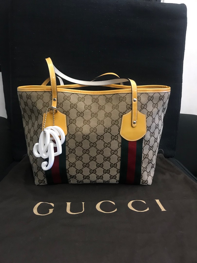 Gucci Beige/Tan GG Canvas and Patent Leather Small Jolie Web Charms Tote  Gucci