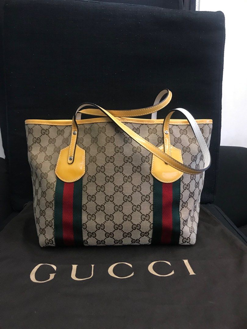 Gucci Beige/Tan GG Canvas and Patent Leather Small Jolie Web Charms Tote  Gucci