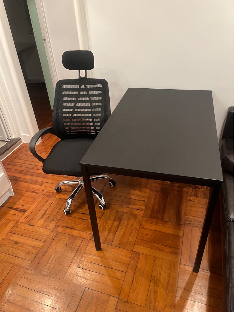 ikea black desk and office chair , 傢俬＆家居, 傢俬, 其他家居傢俬 Carousell