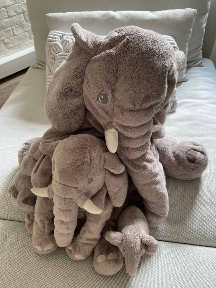 IKEA Set of 3 J TTESTOR Elephant Plushie Soft Toys Furniture
