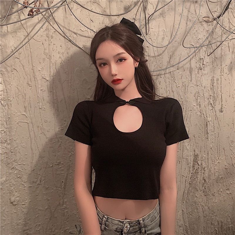 INSTOCKS Cut out oriental cropped top black Women s Fashion