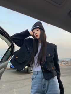 INSTOCKS Preppy tweed jacket military - black