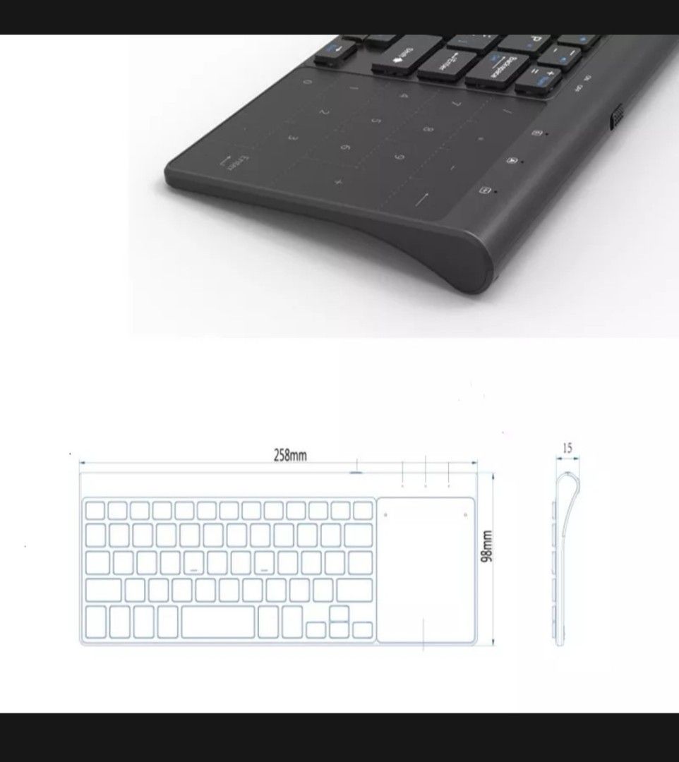 Jelly Comb 2.4G Wireless Keyboard with Number Touchpad Mouse, Computers