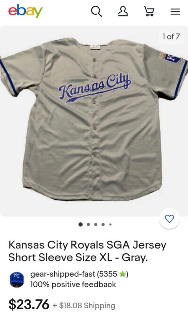 Kansas City Royals SGA Jersey Short Sleeve Size XL - Gray.
