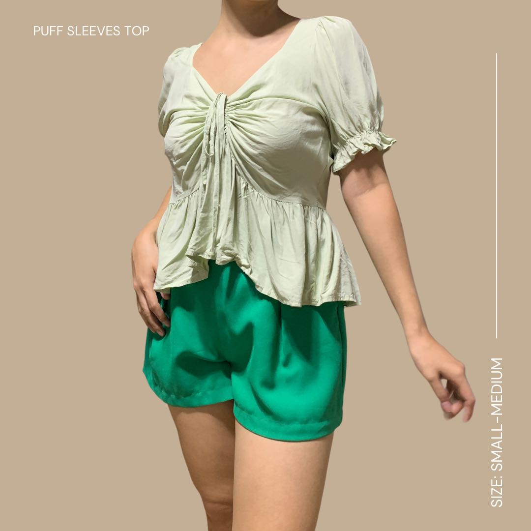 KOREAN PUFF SLEEVES CHALLIS TOP on Carousell