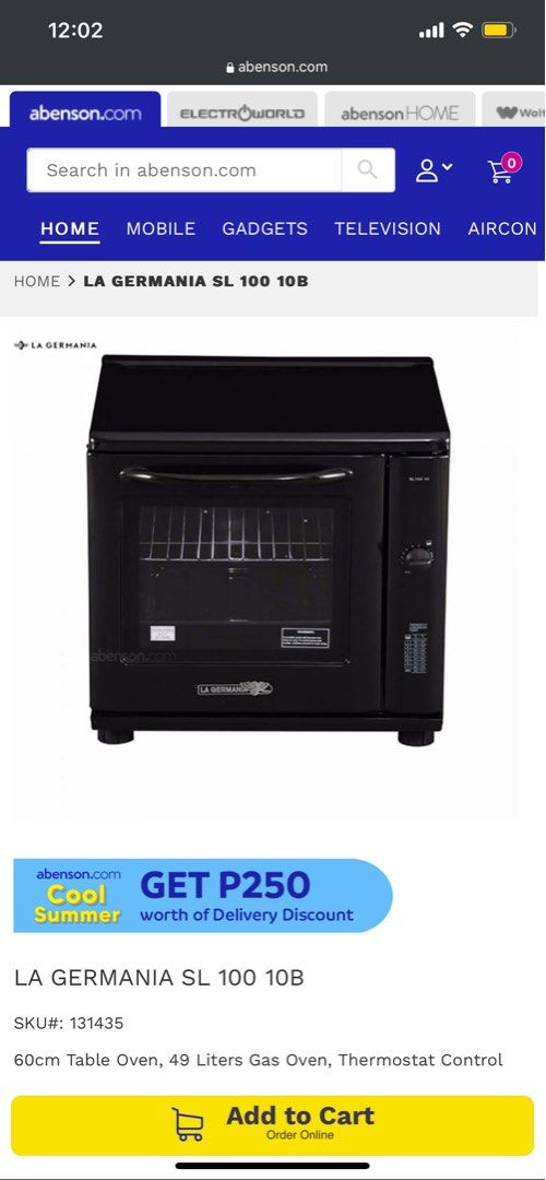 LA GERMANIA SL 100 TABLE OVEN, TV & Home Appliances, Kitchen Appliances