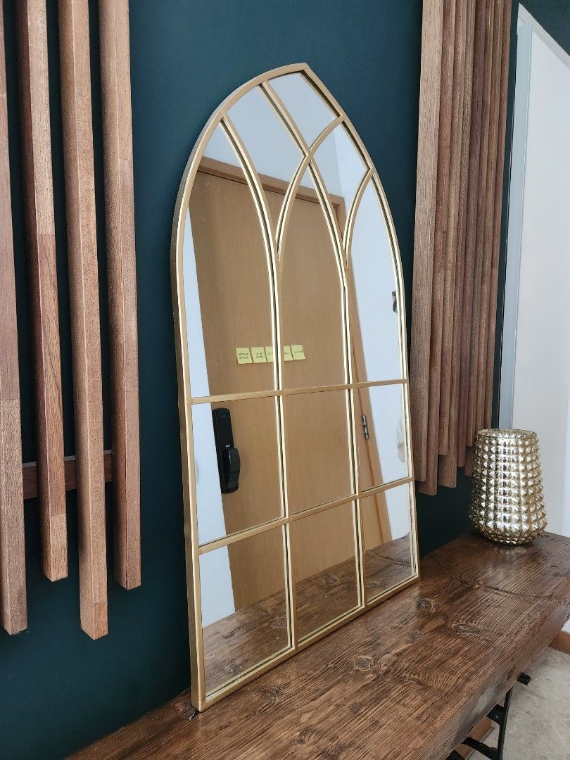 Large arched gold accent mirror, Furniture & Home Living, Home Decor