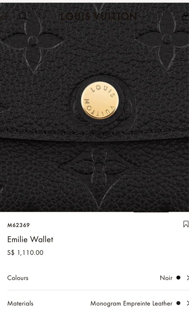 Louis Vuitton Wallet Emilie Monogram Empreinte Noir Black - GB