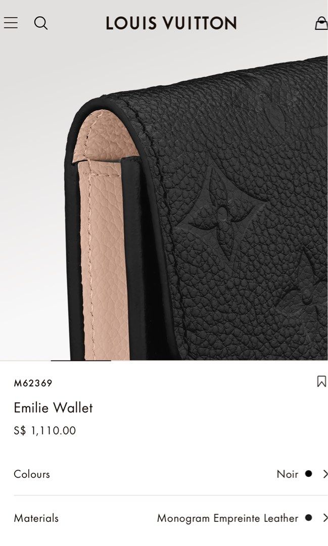 Louis Vuitton - Noir Empreinte Emilie Wallet