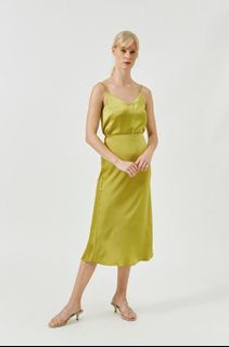 SET (M & L) OSN OURSECONDNATURE Our Second Nature Satin Slip Cami & Satin Slip Skirt - Olive
