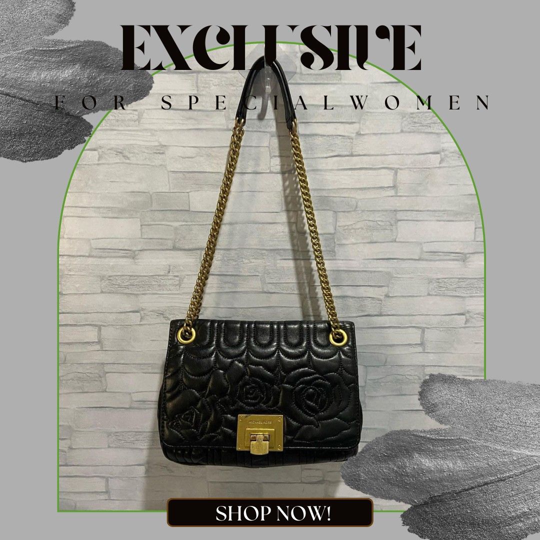 Michael Kors Black Floral Quilted Leather Vivianne Shoulder Bag Preloved Harga Nett
