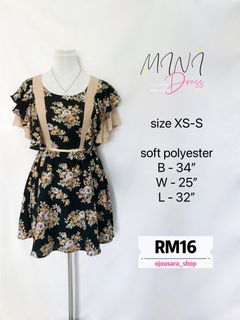 MINI DRESS black nude soft polyesyer floral vintage cottagecore ruffle