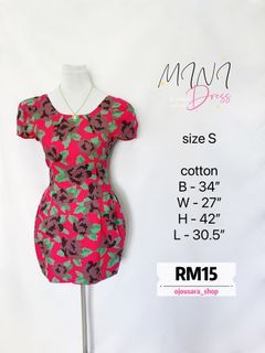 MINI DRESS cotton pink-red green vibrant colour floral abstract cute petite