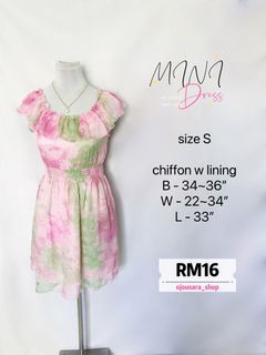 MINI DRESS soft chiffon with satin lining tie dye pink green ruffle chest