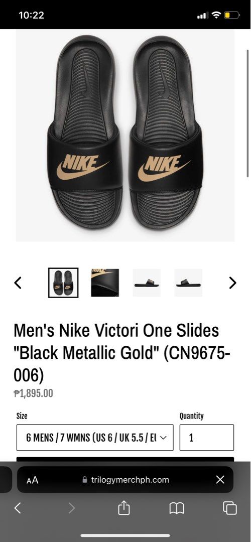 nike slides black gold