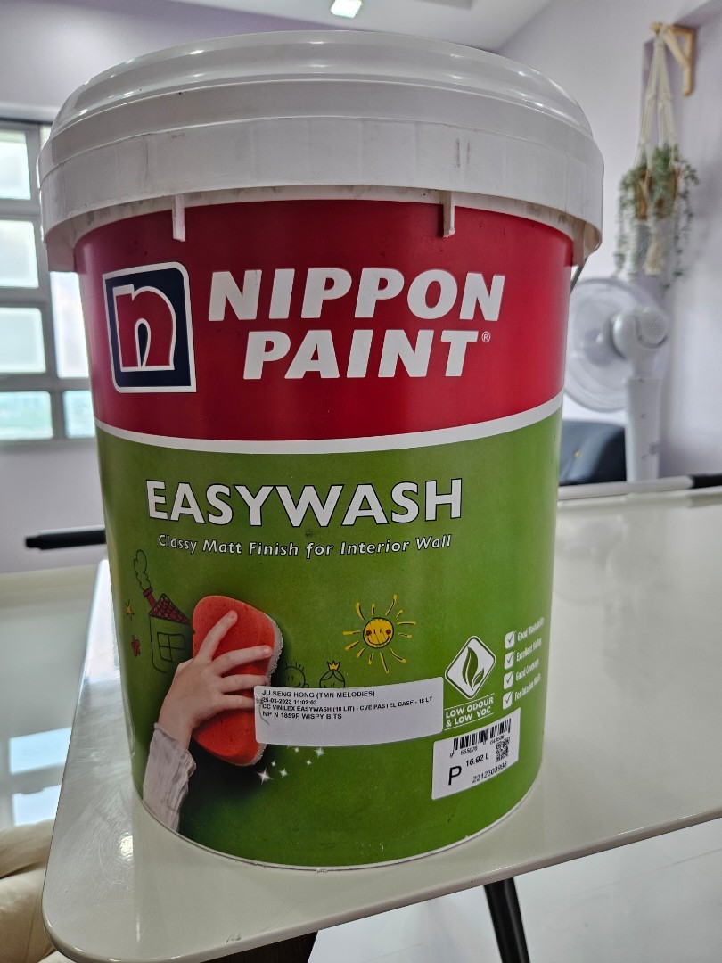 Nippon Paint Easywash Wispy Bits 18 litres, Furniture & Home Living ...