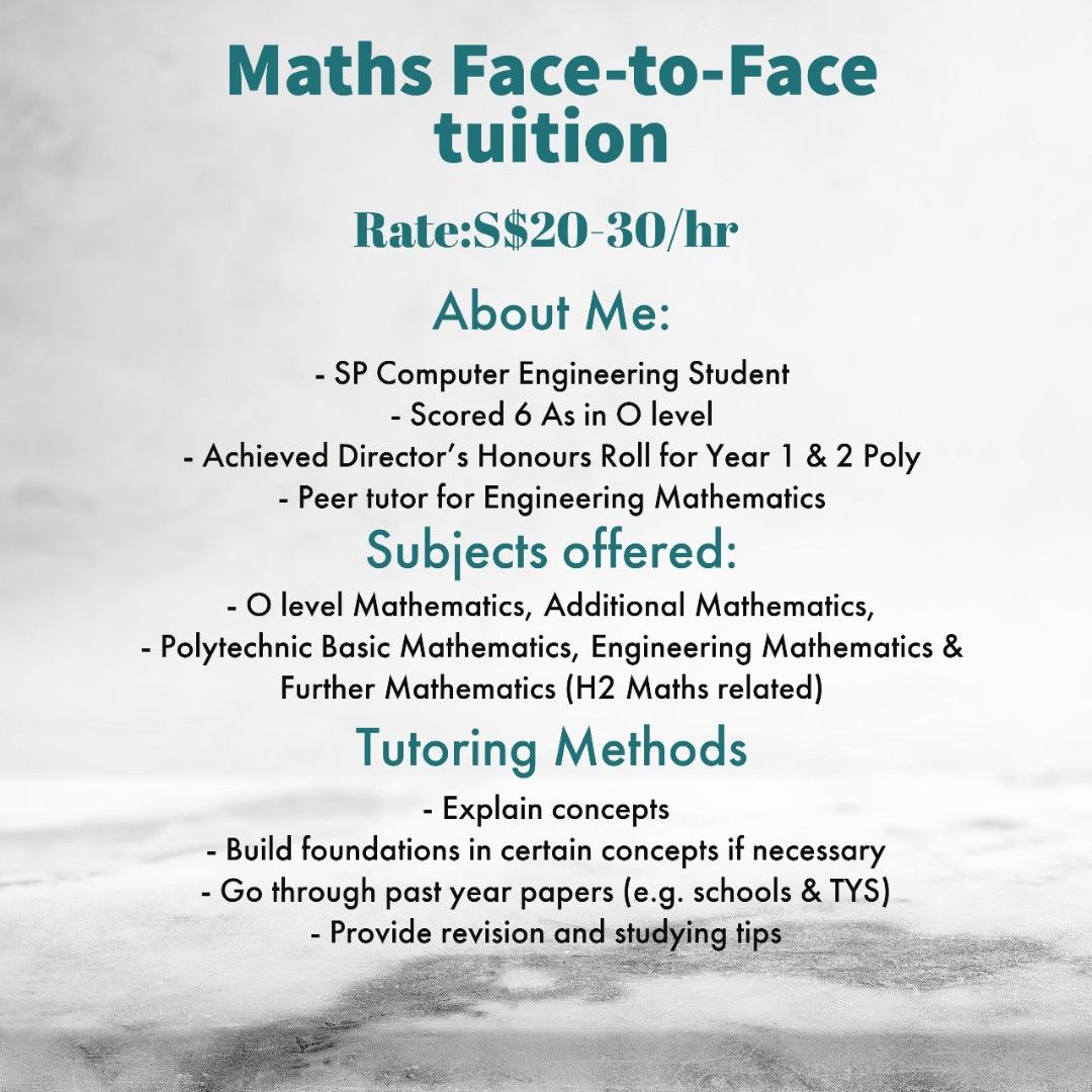 Secondary and Poly Mathematics FacetoFace Tutor, Learning