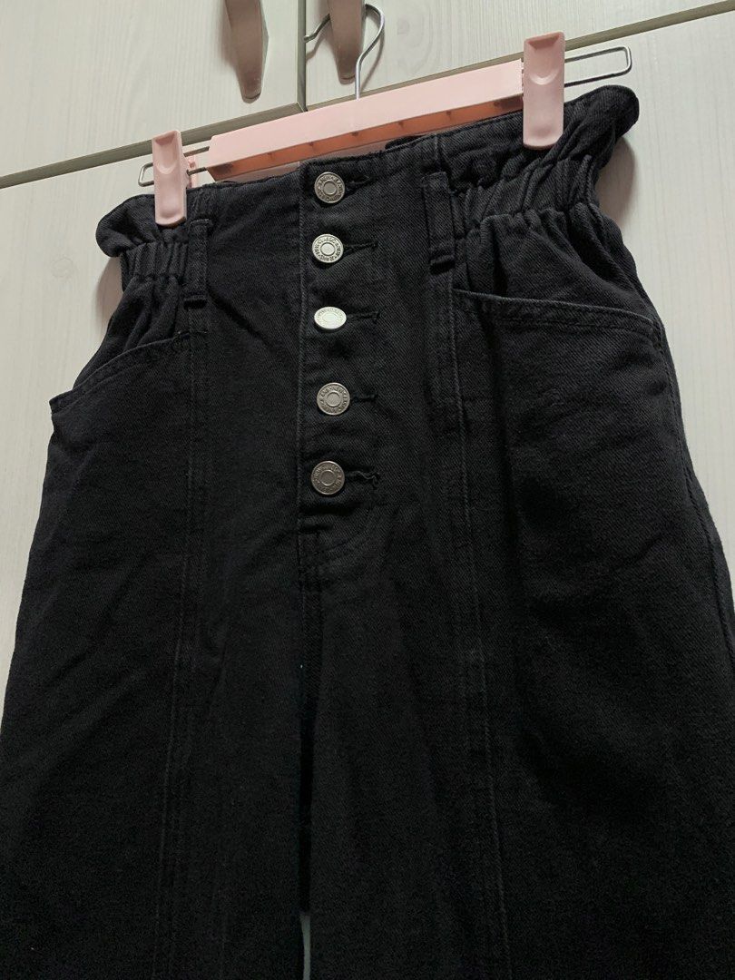 One Way Black Wide Leg Denim Pants with Five Front Buttons, Women's  Fashion, Bottoms, Jeans & Leggings on Carousell