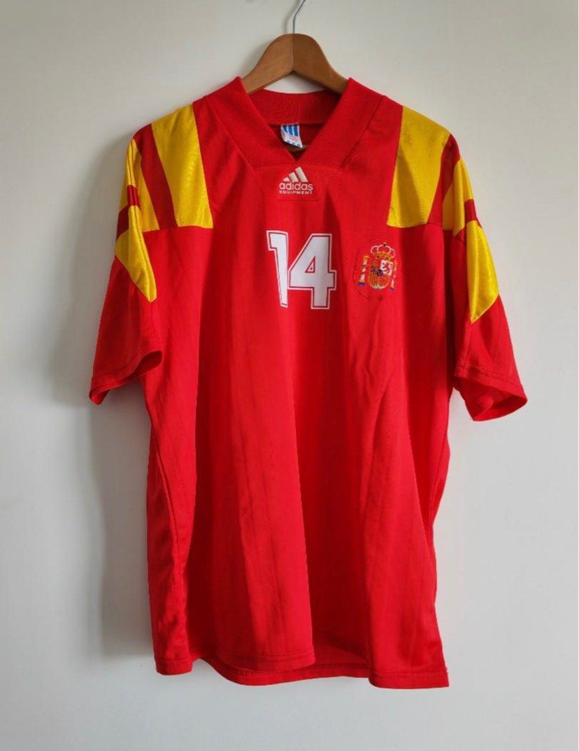 SPAIN 2002 HOME JERSEY MEMORABILIA PEP GUARDIOLA 4 SHIRT AUTHENTIC ADI –  vintage soccer jersey