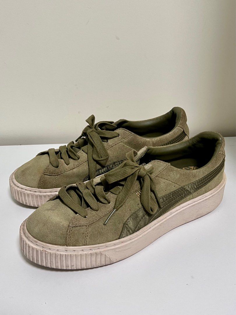Puma Suede Olive Platform Sneakers Women s Fashion Footwear