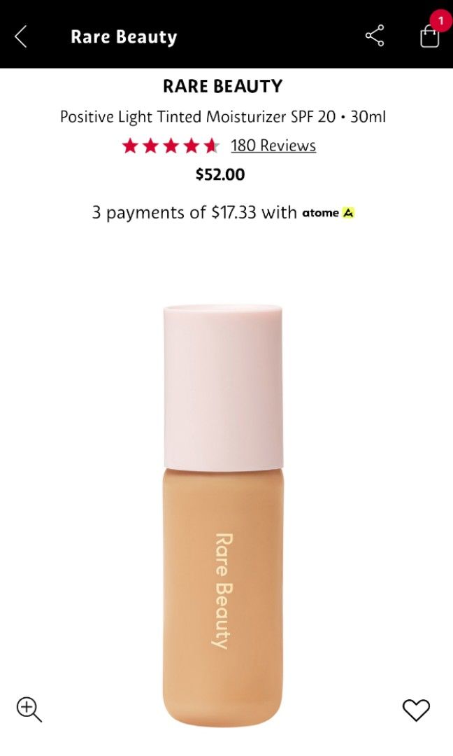 Rare Beauty Positive Light Tinted Moisturizer SPF20 (30ml) 26W, Beauty & Personal Care, Face