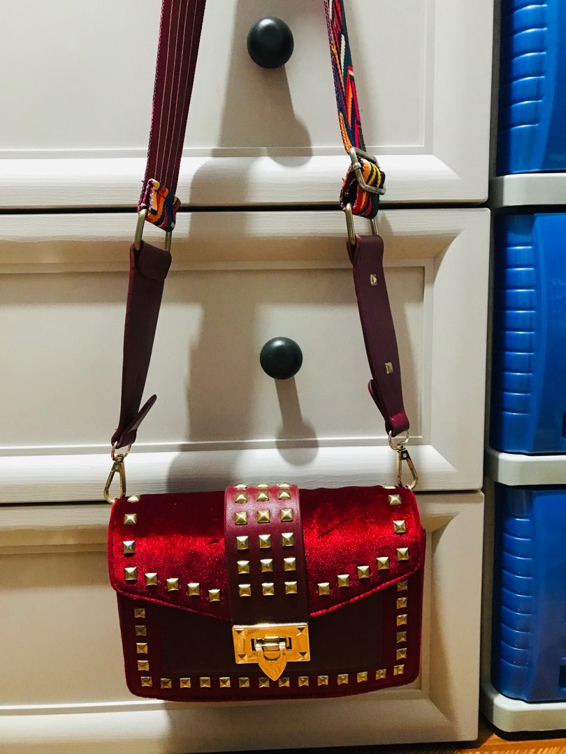 Red velvet sling bag on Carousell